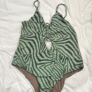 Acacia Green Zebra Print Swimsuit